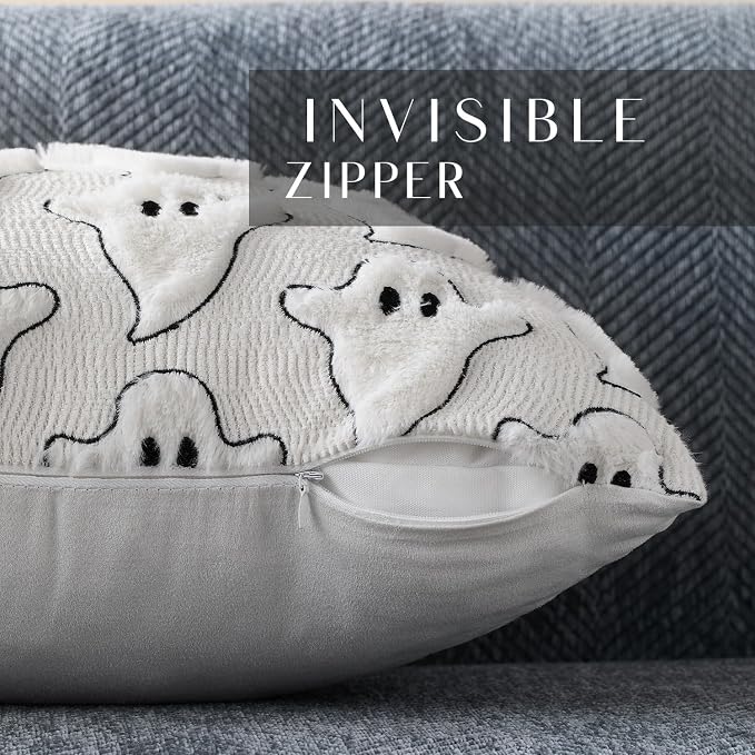 DFXSZ Halloween Pillow Covers 16x16 inch 2Pcs White Black Ghost Halloween Decor