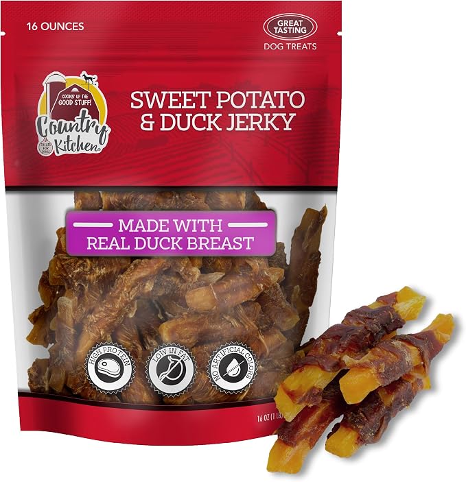 Country Kitchen Sweet Potato & Duck Jerky Tender Dog Treats, 16 oz | Quality Ingredients Made with Real Duck, High Protein, Low Fat, No Artificial Colors