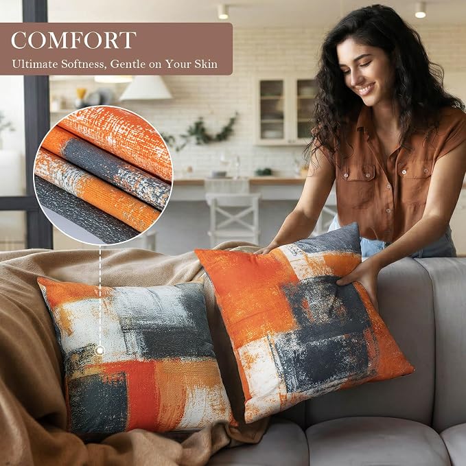 Burnt Orange Throw Pillow Covers 20x20 Set of 4 Decorative Cushion Cover Taupe Abstract Art Painting Pillow Covers for Sofa Couch Bedroom Living Room Outdoor Home Décor | Taupe & Burnt‑Orange Modern‑Art Cushion Cases, neutral aesthetic pillowcases for ...