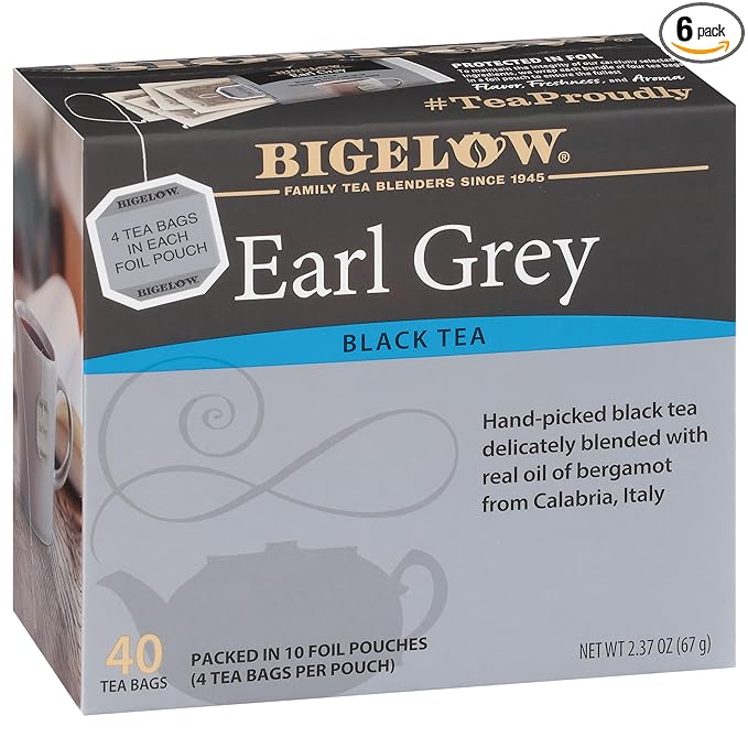 Bigelow Earl Grey Black Tea Bags 40-Count Box (Pack of 6), Caffeinated 240 Tea Bags Total