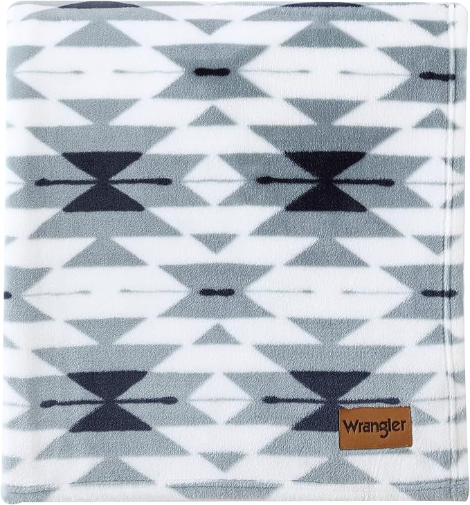Wrangler - Blanket, Super Soft Plush Bedding, Yellowstone Inspired Throw Blanket for Couch or Bed (Navajo Light Blue, 50" x 70")