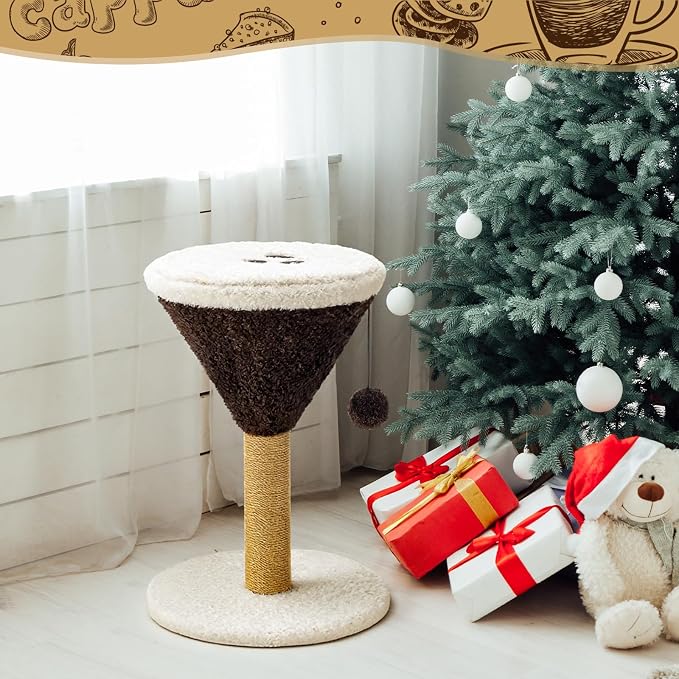 Espresso Martini Cat Scratcher 19.7" H Cat Scratching Post Scratcher with Dangling Ball for Indoor Cats Scratching Post for Kittens and Medium Large Cats