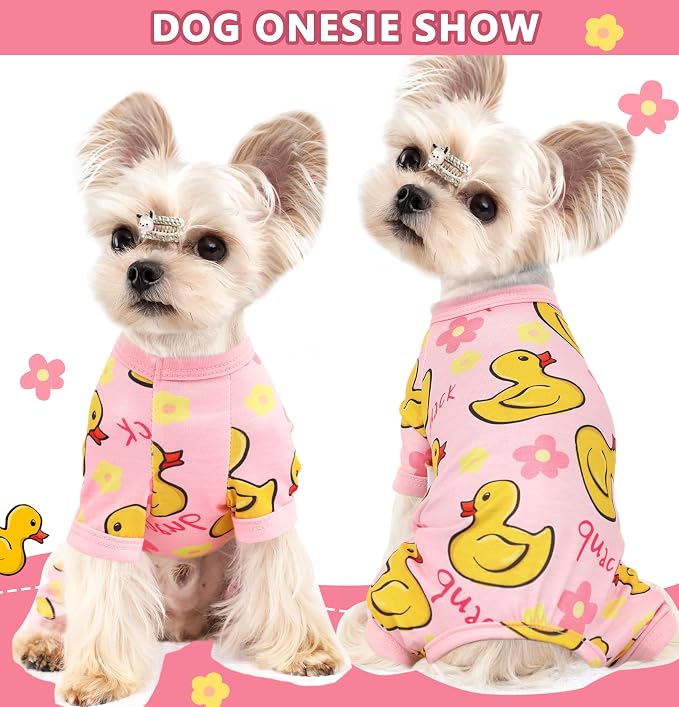 Dog Pajamas for Small Dogs Summer Puppy Pajamas Cute Pet Jumpsuit with Yellow Duck Pattern Lightweight Small Dog Clothes Doggy Onesie(Yellow Duck, X-Small)