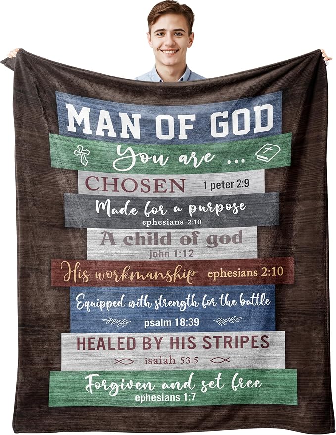 Christian Gifts for Men, Christian Gift Blanket 60"x50", Religious Gifts for Men, Bible Gifts, Catholic Gifts, Spiritual Inspirational Baptism Gifts, Encouragement Birthday Gift for Man of God