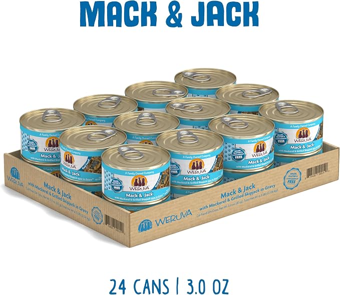 Weruva Classic Cat Food, Mack & Jack with Mackerel & Grilled Skipjack in Gravy, 3oz Can (Pack of 24)
