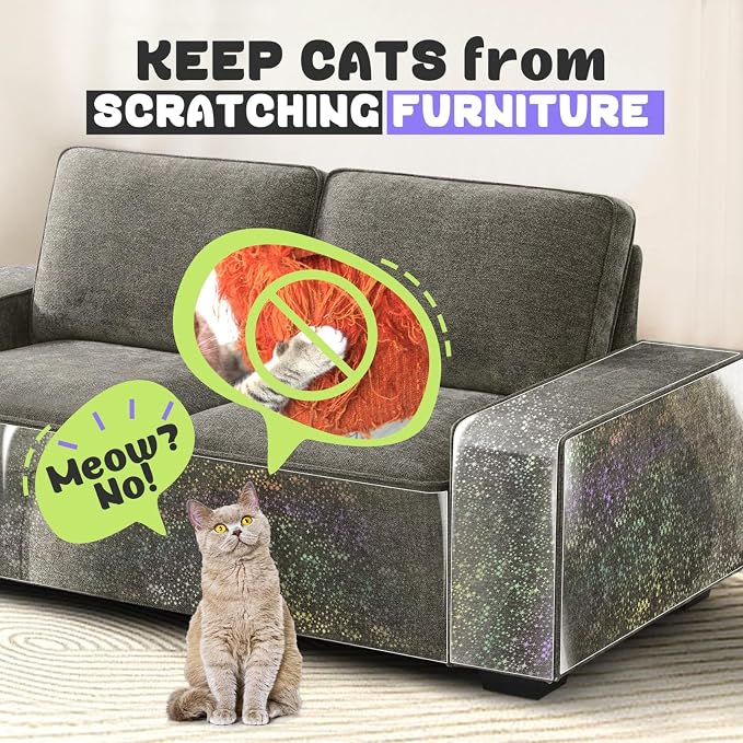 JINVOGREEN Iridescent Cat Scratch Furniture Protector, 160 x 12.4 in | Thickened Self-Adhesive Protector Designed to Help Shield Couches and Other Furniture from Cat Scratching