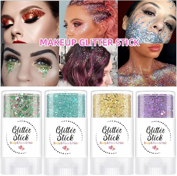 Purple Body Glitter Stick, Perfect Sparkling Neon Outfit Music Festival Stage Mardi Gras Accessories Hair and Face Glitter Gel Makeup.
