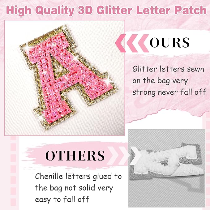 Small Personalized Initial A-Z Patch Makeup Bag,White Cute PU Leather Glitter Letter Cosmetic Bag for Teen Girls,Travel Toiletry Bag with Zipper,Preppy Monogrammed Birthday Gift for Daughter Niece J