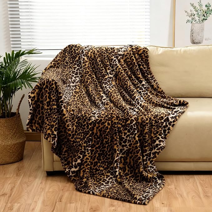 Bnuitland Leopard Print Fleece Flannel Throw Blanket for Bed Sofa Travel, 300 GSM Double Sided Super Soft Fuzzy Fluffy Cheetah Print Blanket for Adults and Kids, 50×60 inch