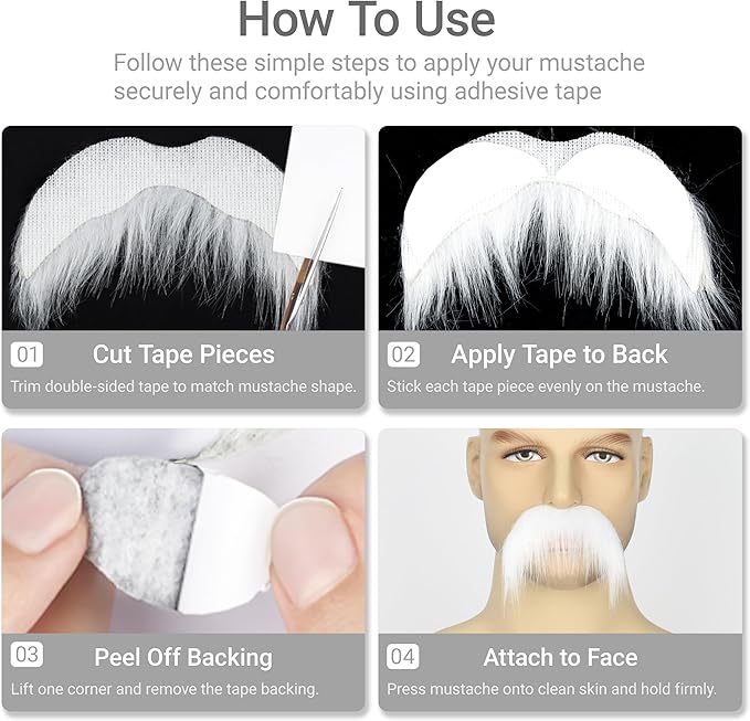 2Pcs Men Fake Mustache Realistic Mustaches Fake Facial Hair Beard for Cosplay Costume Halloween Parties