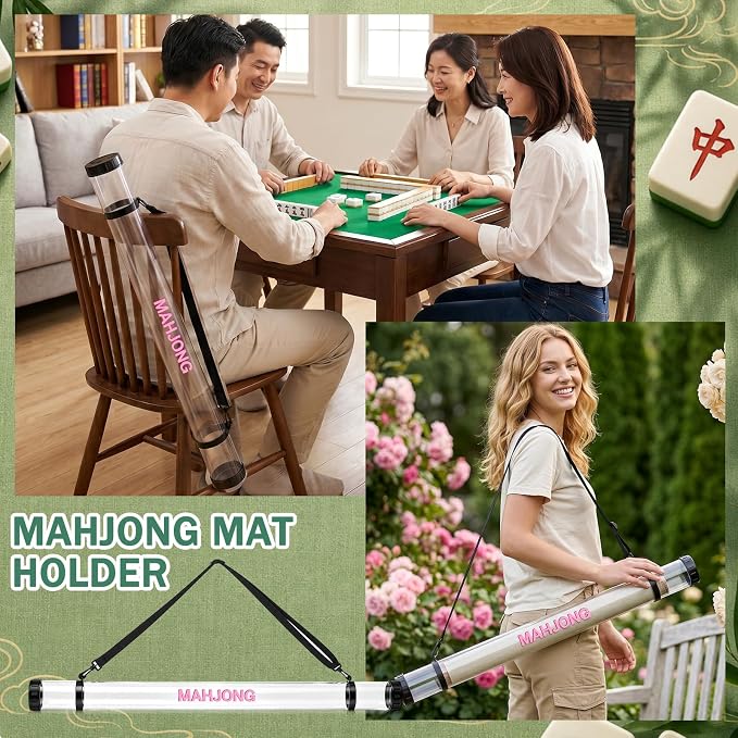 Gemscream 1 Pcs 37 Inch Mahjong Mat Storage Tube Plastic Waterproof Mahjong Mat Holder with Strap and Printed Outdoor Travel Storage Tube for Board Games Yoga Mats Tripod, Mats Not Include (Clear)