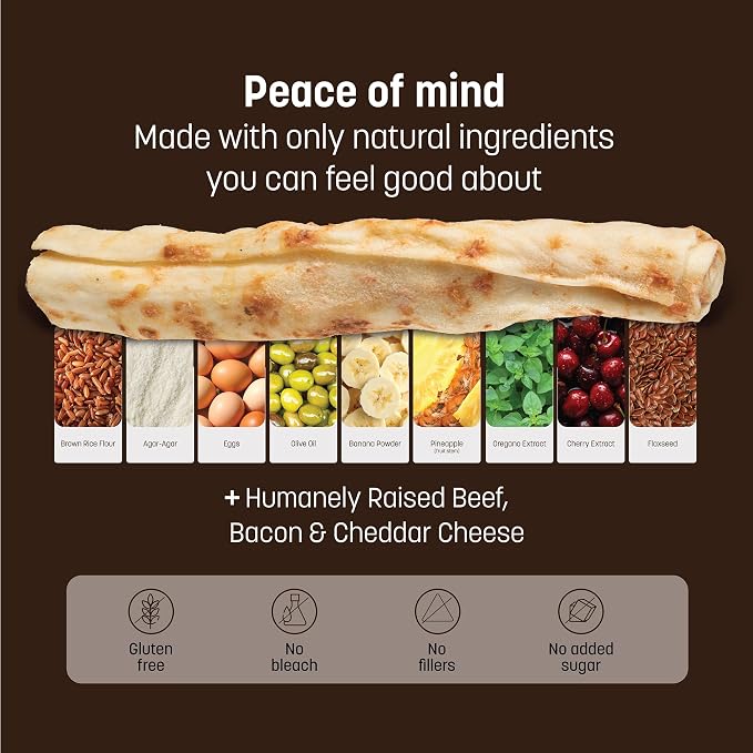 Earth Animal No Hide Dog Chews - Medium Rolls 3 Count Bacon Cheeseburger | Medium Bacon Cheeseburger Flavored Natural Rawhide Free Long Lasting Dog Chews - Treats for Medium Dogs