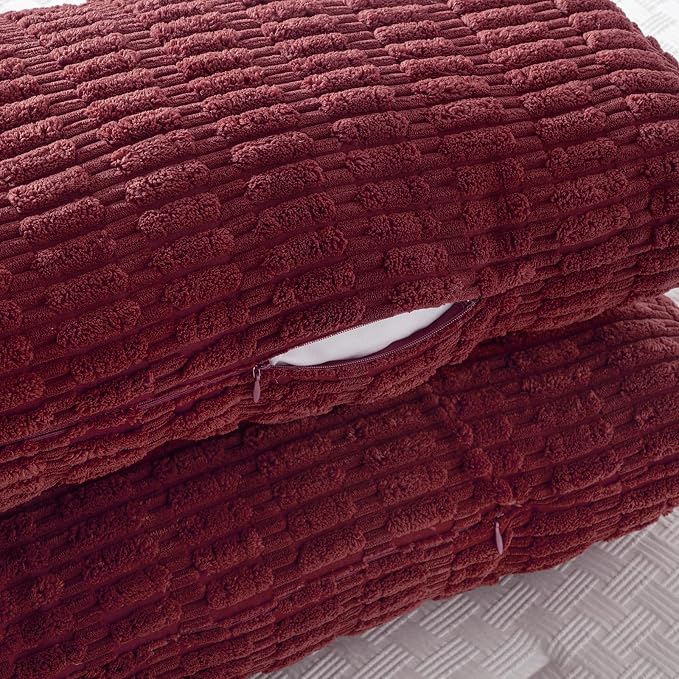 Fancy Homi Decorative Throw Pillow Covers for Bed Couch Bedroom Bench, Soft Corduroy Solid Pillow Case, Rustic Farmhouse Boho Room Decor,36" x 14" (Pack of 1),Burgundy