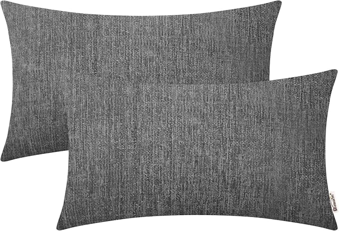 BRAWARM Throw Pillow Covers 12x20 Inches - Gray Chenille Lumbar Pillow Covers Pack of 2, Solid Dyed Soft Chenille Pillow Cases for Couch Sofa Bed Home Decoration
