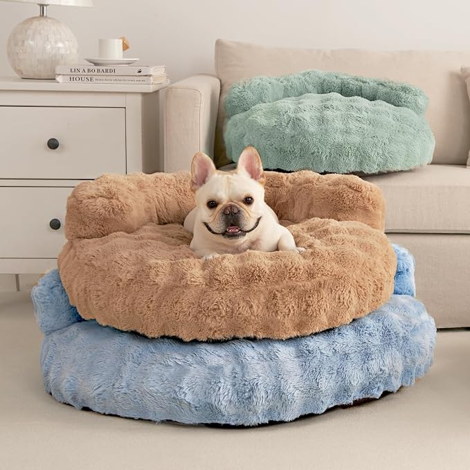 EHEYCIGA Soft Dog Couch Bed for Large Dog, Fluffy Medium Dog Bed with Removable Washable Cover, Bolster Pet Sofa, Waterproof and Non-Slip, 36" x 36"x 9", Camel