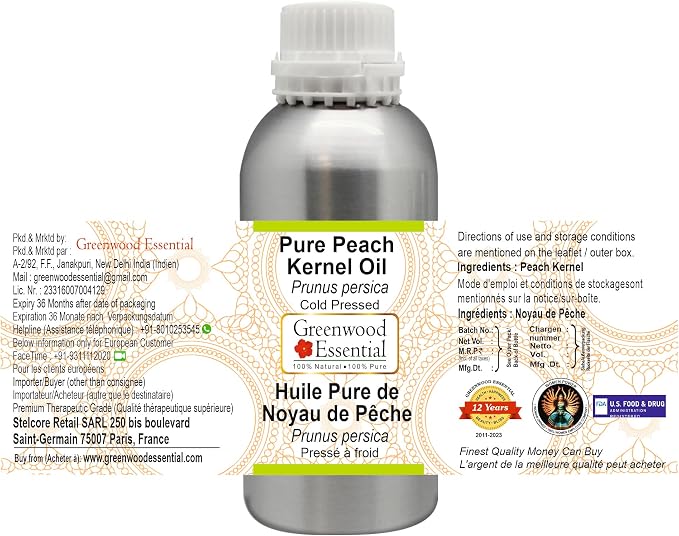 Greenwood Essential Pure Peach Kernel Oil (Prunus persica) Cold Pressed 1250ml (42 oz)