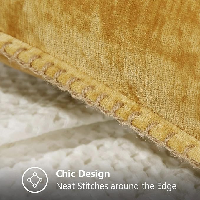 decorUhome Soft Chenille Throw Pillow Covers 22x22 Set of 2 Mineral Yellow | Fall Textured Decorative Throw Pillow Cases Stitched Edge Modern Farmhouse Luxury Boho Velvet for Couch Sofa Bed Home Decor