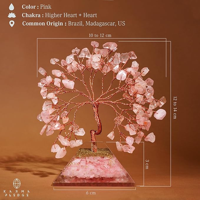 Rose Quartz Crystal Tree Good Luck Birthday Gifts for Women Mom Friends Sister Home and Office Desk Decor, Pyramid Base Reiki Healing Stones Chakra Tree of Life for Positive Energy, Money, Sucess