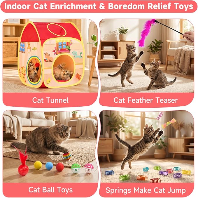 AILUKI 33PCS Cat Toys Variety Pack for Indoor Cats, Kitten Toys Cat Tunnel