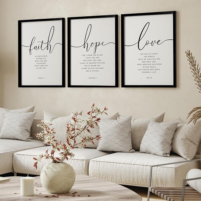 Houmury Set of 3 Framed Farmhouse Bible Verses Wall Decor Sign 11”x14” Christian Faith Scripture Wall Art for Home Bedroom Wall Decor (11"x14" Black)