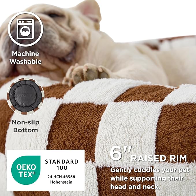 LE SURE Shown on TV Jacquard Donut Cute Cat Beds Indoor,Brown 20x20x6in | Orthopedic Calming Small Dog Bed,Original Design Pattern,Washable Cover, Home Decor as Gift for Pet,Anti Slip Bottom