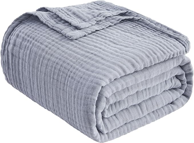 EMME Muslin Blankets for Adults Throw Blanket for Couch Breathable Gauze Soft Lightweight Airy Dusty Blue Throw XL 50" x 71"