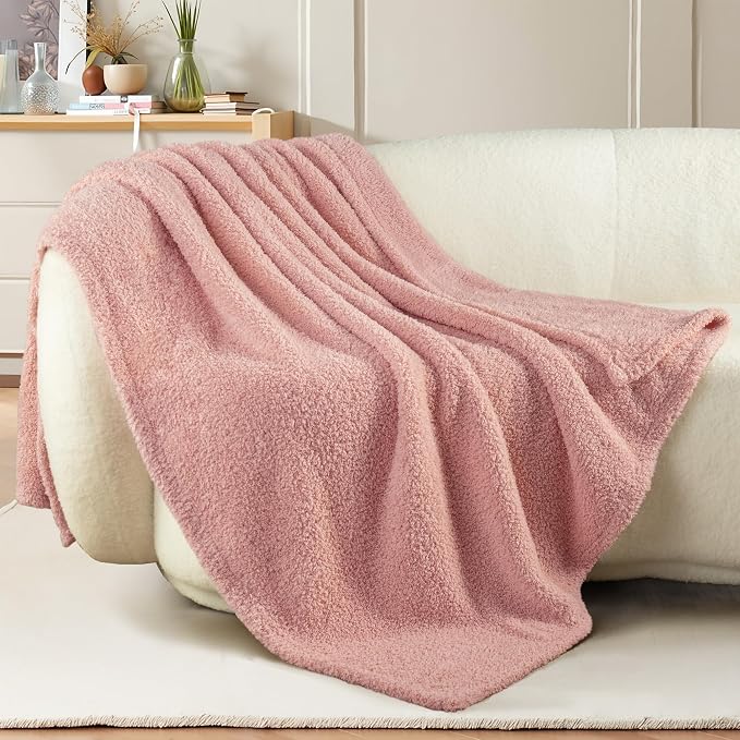 Exclusivo Mezcla Fleece Throw Blanket for Couch and Sofa, 50" x 60" | Super Soft and Cozy Fluffy Blanket for Women, Lightweight and Fuzzy Throw for Home Decor, All Season, Pink