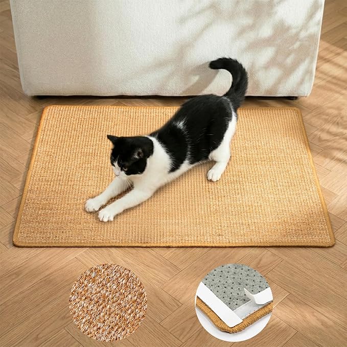 Conlun Cat Scratcher Mat, 15.7x23.6in Sisal Mat Floor & Couch Protector | High-density Sisal Cat Scratching Pad Rug, No Fraying, Mess-free, Anti-slip Backing for Floor & Wall, Brown