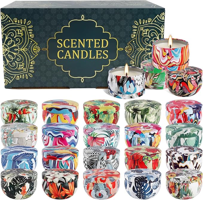 WPONSZU Set 24 Pack Scented Candles Gifts Soy Wax Travel Tin Jar Candles for Home 2.5 OZ jar Candles for Mom for Christmas, Birthday, Thanksgiving, Mother's Day
