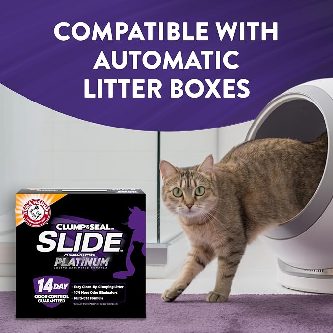 ARM & HAMMER Slide Platinum Easy Clean-Up Clumping Cat Litter, 18 lbs | 24/7 Odor Control, Triple-Action Freshness, Non-Stick, Low Tracking, 99.9% Dust Free, Multi-Cat Formula, Scented