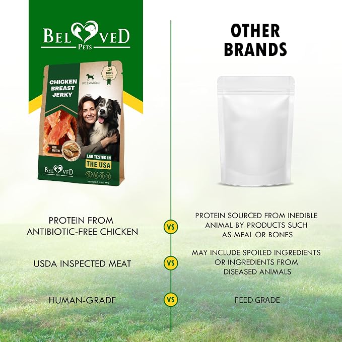 Beloved Pets Dog Treats Chicken Jerky Breast - Human Grade Meat Sticks - Natural Pet Dried Snacks Rawhide - Free - Long Lasting Chews for Large & Small Dogs (10.6 oz (Pack of 1), Chicken Jerky Breast)