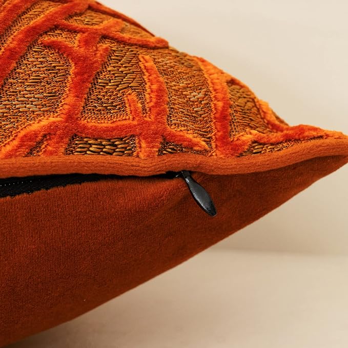 Burnt Orange Twigs Throw Pillow Cover Branches Velvet Cushion Case Neutral Pillowcase for Sofa Couch Bedroom Living Room Home Decor,18x18 Inch
