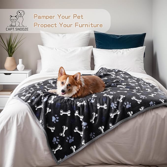 Waterproof Pet Blanket for Small Dogs and Cats 30"x40" | Washable Dog Blanket, Soft Fluffy Sofa Car Bed Protector, Reversible Sherpa Fleece Puppy Blanket, Navy Paws