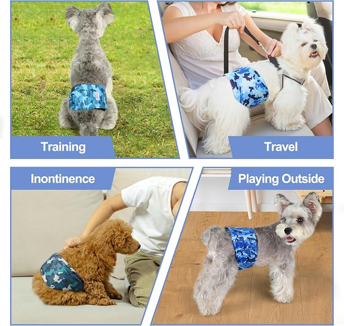 5 Pack Dog Diapers Male Reusable, Premium Belly Bands for Dogs, High Absorbing Male Dog Pee Wraps for Doggie in Incontinence or Excitable Urination Camouflage Pattern S