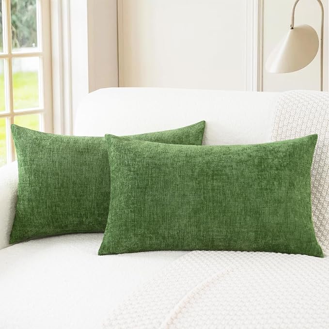 CaliTime Decorative Couch Throw Pillow Covers 20 X 12 Inches Forest Green | Pack of 2, Cozy Chenille Cushion Cases for Sofa Bed Living Room Farmhouse Home