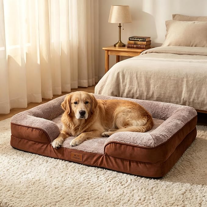 Orthopedic Extra Large Dog Bed, Memory Foam XL Dog Bed Couch, 44" L | Dual-layer Foam Mat, Washable Cover&Waterproof, Contoured Bolster Design, Indoor&Car Truck, Pet Bed for Dogs Cats Up to 90lbs