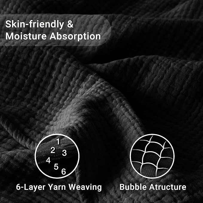 100% Cotton Muslin Blanket Twin 60" x 80", Breathable and Lightweight Cotton Twin Blankets for Couch, Soft Cooling Summer Gauze Blanket for Adults All Season, Black