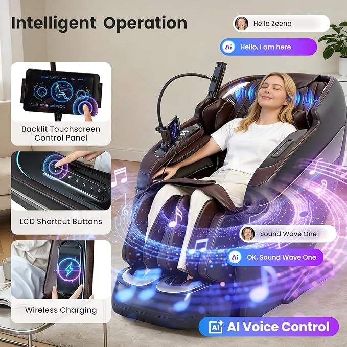4D Music Rhythm Massage Chair Full Body Recliner, 2025 Unique Sonic Resonance Zero Gravity SL-Track Shiatsu with Knee Heating Blanket AI Voice Bluetooth Foot Roller Body Scan Airbags G9 Black