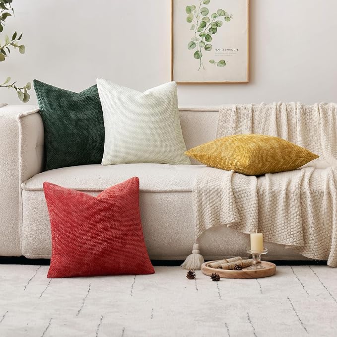 MIULEE Decorative Couch Throw Pillow Covers 18x18 in Pure White 2 Pack | Modern Boho Accent, Soft Chenille Pillow Covers, Farmhouse Cushion Cases for Home Decor Bed Sofa Living Room