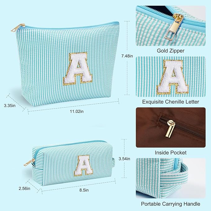 YOOLIFE Makeup Travel Bag Makeup Pouch - Initial Travel Makeup Bag Cosmetic Bag Birthday Gift Wedding Gifts Cute Bridesmaid Gifts Friend Birthday Gifts for Women Her Gifts for Teenage Girls W