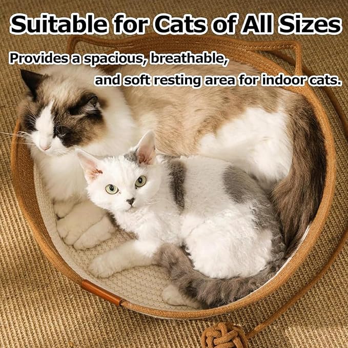 Instinct Basket, Stimuli Handwoven cat Basket Rope Cotton Eliminates Bed Rejection Round Pet Basket, Boho Catbed for Cats Handwoven Scratchable Breathable Weave (Small)