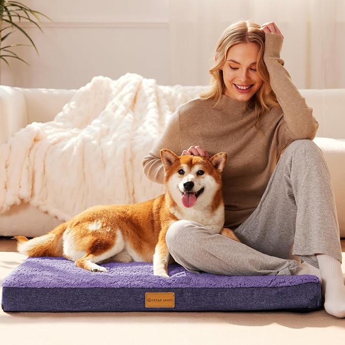 Patas Lague Orthopedic Large Dog Bed Washable Pet Sofa Mat 56''X40''Purple | Egg-Crate Foam Dog Couch For Large Sized Dogs, Waterproof Removable Cover, Soft Pet Crate Bed With Nonskid Bottom