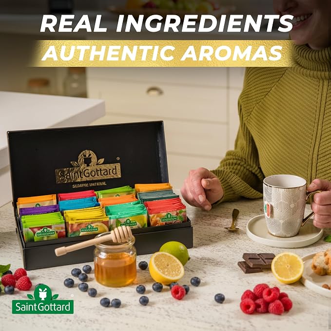 [ASSORTED FLAVORS] Saint Gottard Herbal Tea Box – Caffeine-Free Natural Infusion, Hot or Iced Tea, Organic Premium Flavor Blend, Aromatic & Smooth Taste, 80 Tea Bags