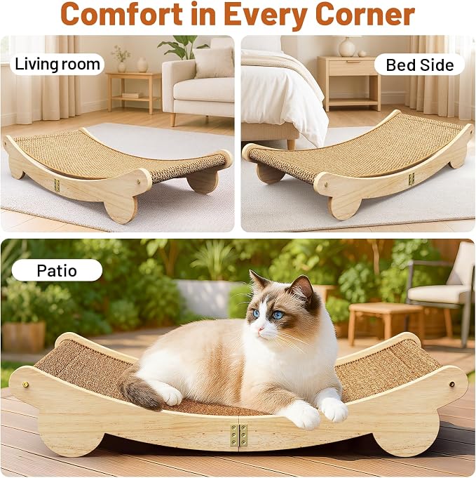 Extra Large 31.5" Cat Scratcher Bed - Sisal-Style Lounge for Indoor Cats | Scratch Pad & Lounge, Modern Wooden Cat Furniture, Protects Sofa & Carpet, for Scratching & Resting, for Large/Multi-Cat Home