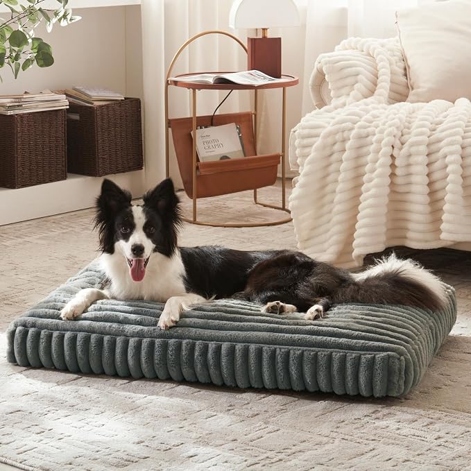 XL Dog Bed for Large Dogs, Orthopedic Dog Beds Washable with Removable Cover, Extra Thick Crate Bed Pet Mat with Shredded Chopped Foam & Anti-Slip Bottom, 35"x23"x4", Grey