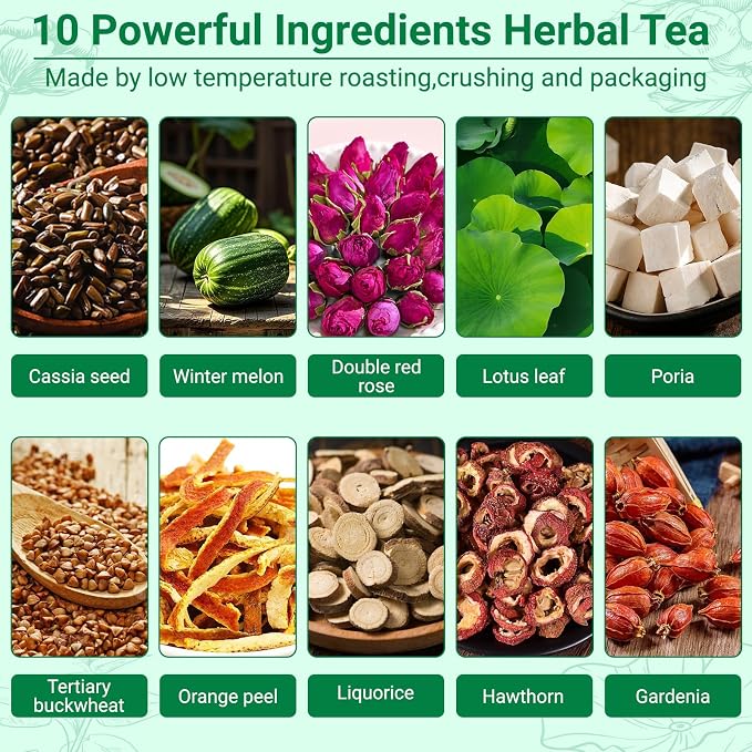 Oil Reducing Tea, 100% Pure & Natural Oil Cleansing Tea with 10 Precious Ingredients Formula for Liver Detoxification, Effectively Improve Intestinal Cleansing (2 Box/30 Bags)