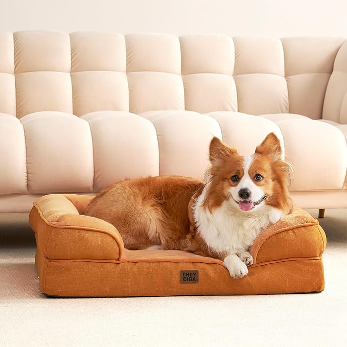 EHEYCIGA Orthopedic XXL Dog Bed, Waterproof Washable XL Big Pet Bed 52" | Non-Slip Bottom and Egg-Crate Memory Foam Extra Large Pet Couch Bed with Washable Removable Cover, Pumpkin Orange