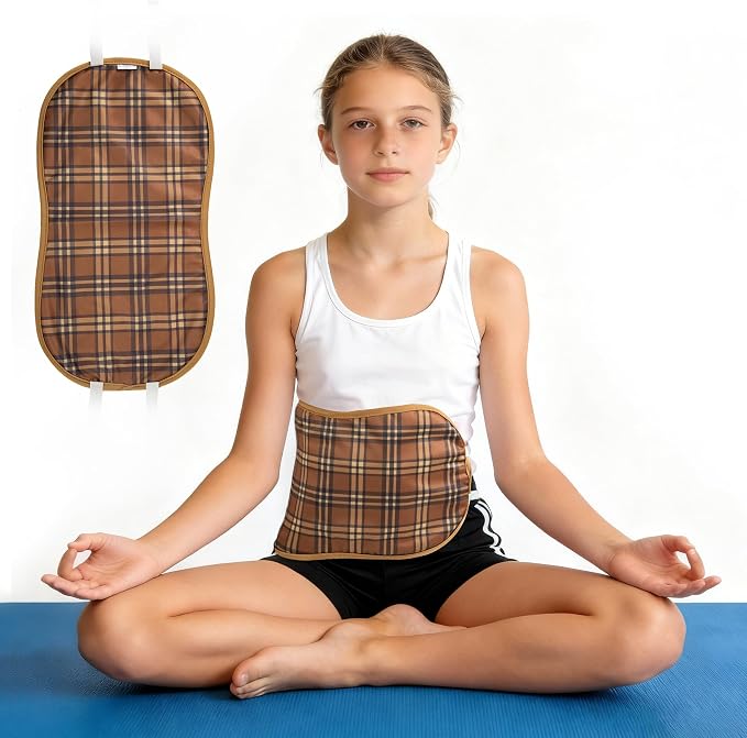 wegreeco Kids Castor Oil Pack Wrap, Reusable Kids Castor Oil Packs for Liver Stomach, Machine Washable Anti Oil Leak 1Pc with Adjustable Strap Brown Plaid (Oil Not Included)