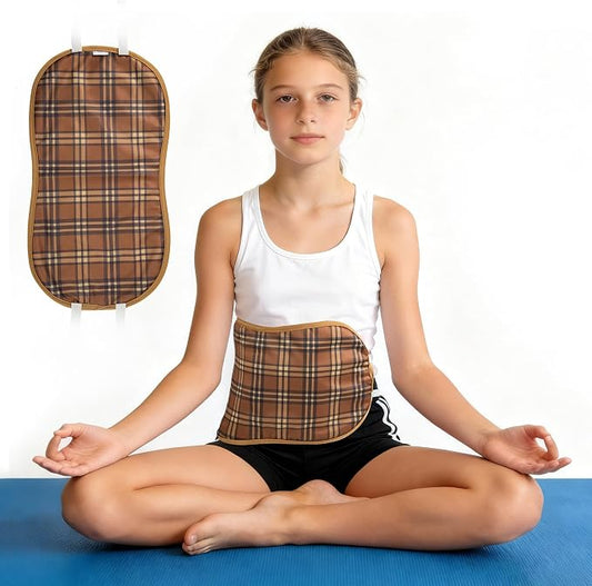 wegreeco Kids Castor Oil Pack Wrap, Reusable Kids Castor Oil Packs for Liver Stomach, Machine Washable Anti Oil Leak 1Pc with Adjustable Strap Brown Plaid (Oil Not Included)