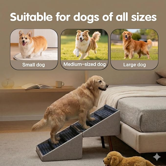 XXL 2-in-1 Ottoman Dog Stairs for Large Dogs,21.6 Inch Foldable | 6 Step Pet stairs for Bed and Couch,Safe Dog Stairs for Small Dogs,Joint Relief,Easily Fold Flat for Compact Storage
